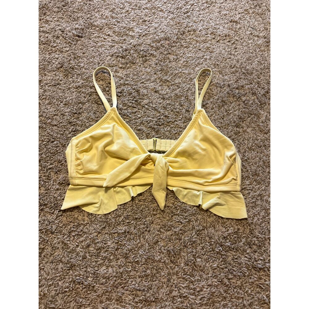 Amazon yellow ribbed ruffle bikini top